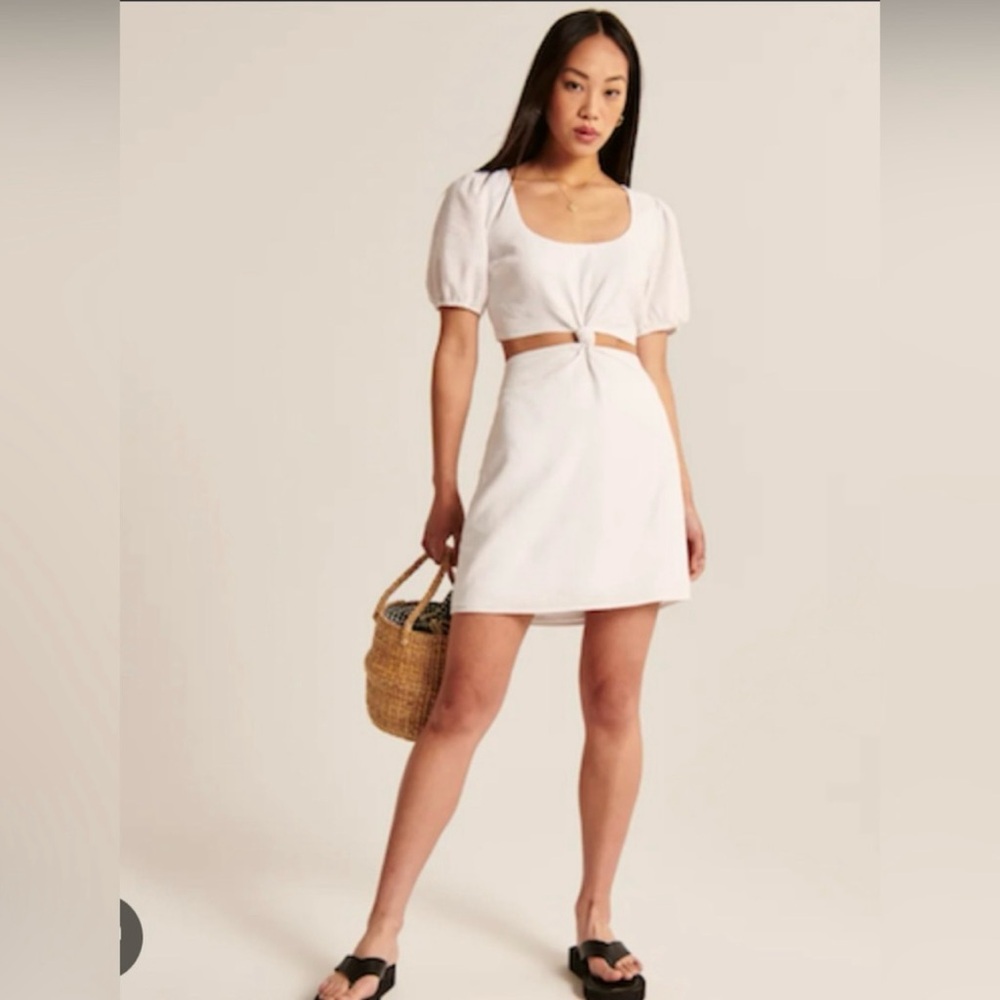 Abercrombie & Fitch Knotted Linen-Blend Cutout Mini Dress